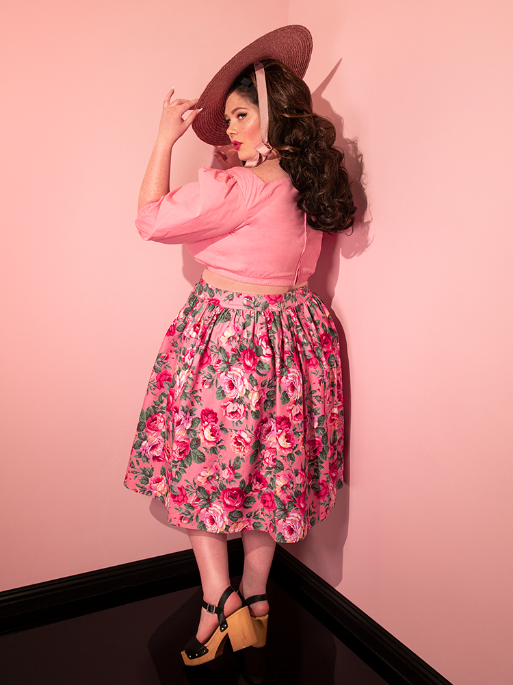 Vixen Swing Skirt in Pink Rose Print - Vixen by Micheline Pitt