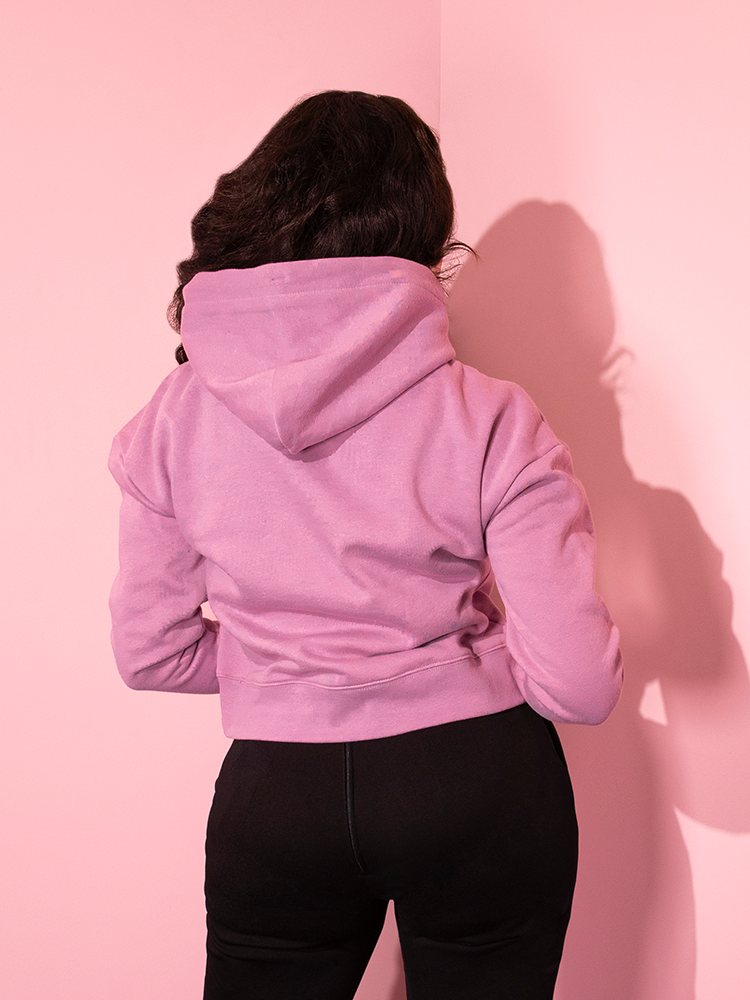 The back of the EDWARD SCISSORHANDS Graphic Cropped Hoodie in Wisteria.