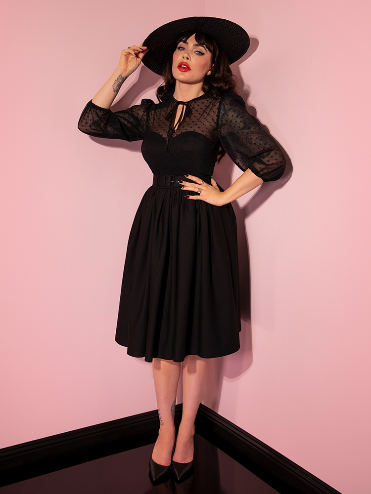 The Frenchie Swing Dress in Black from vintage clothing brand Vixen Clothing.