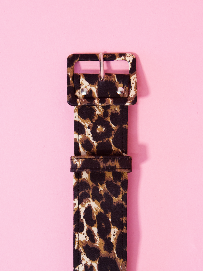 One and a half inch belt in leopard print sateen by Vixen Clothing