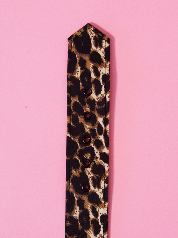One and a half inch belt in leopard print sateen by Vixen Clothing