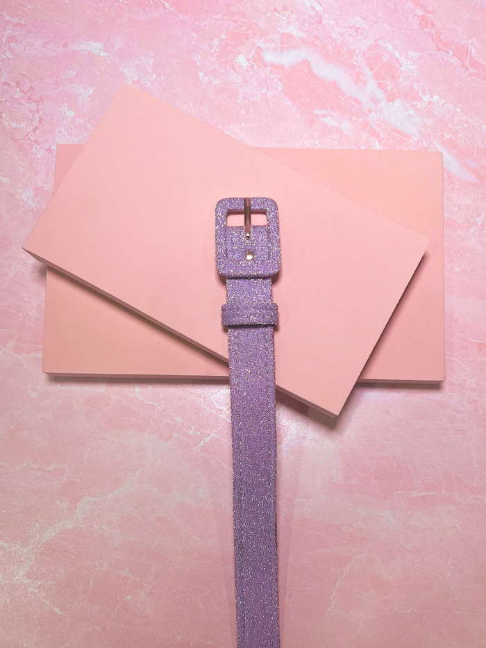 The 1" Belt in Lilac Lurex from retro clothing brand Vixen Clothing.