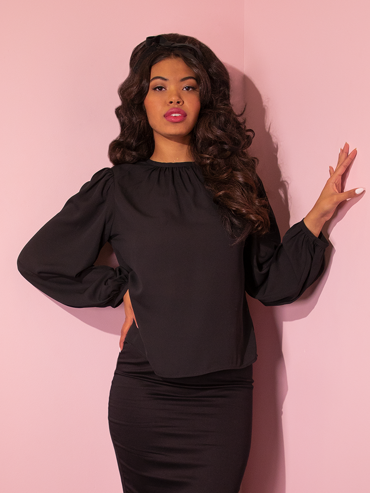 The Lovely Blouse in Black from retro clothing style company Vixen Clothing.
