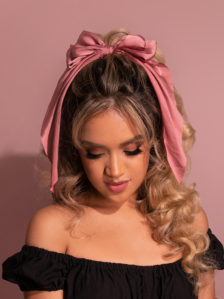 Large Satin Hair Bow in Mauve Pink