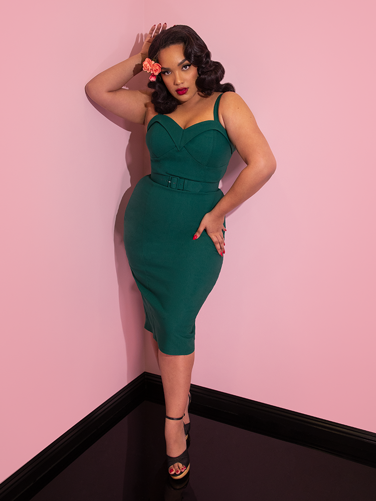 Maneater Wiggle Dress in Spruce Green  Vintage Style Clothing – Vixen by  Micheline Pitt