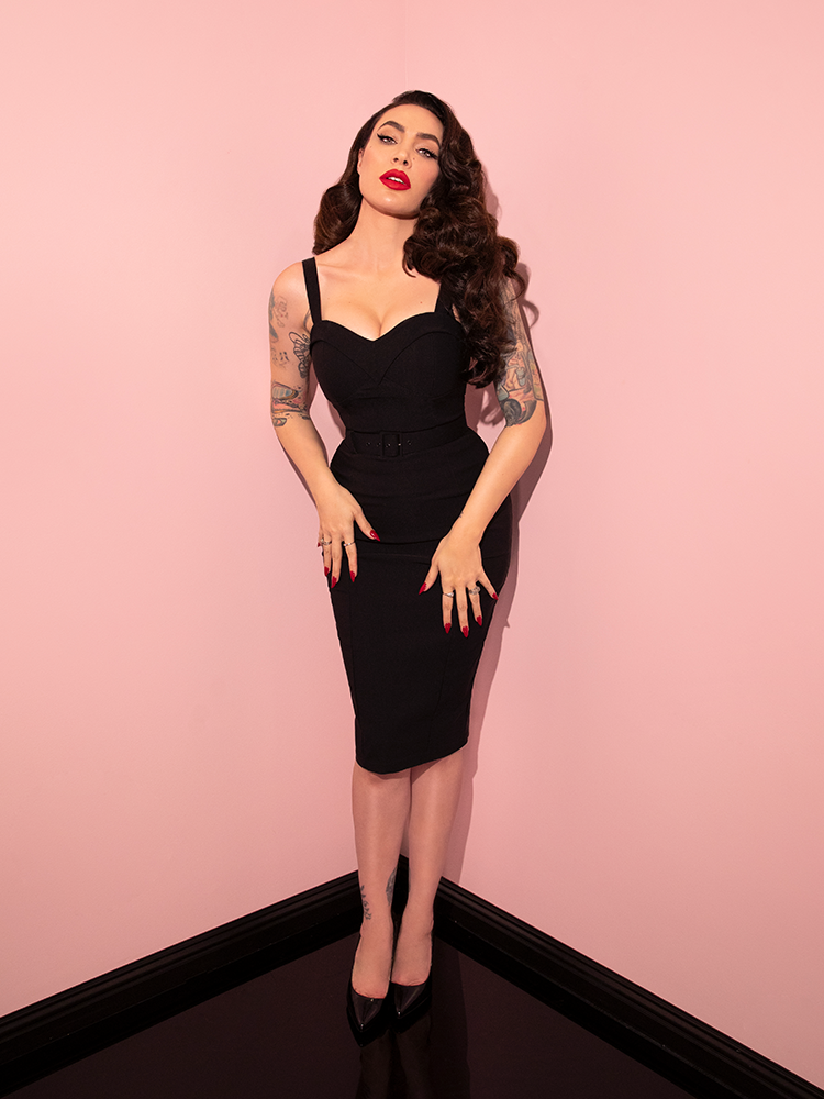 COMING BACK SOON - Maneater Wiggle Dress in Black - Vixen by Micheline Pitt