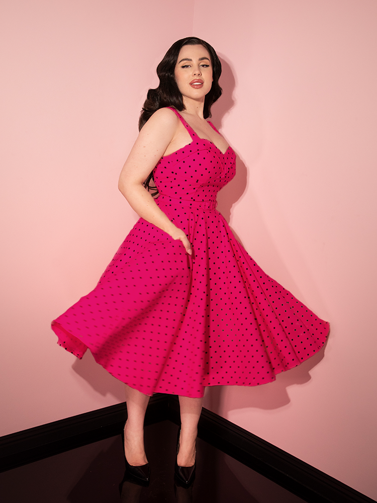 Maneater Swing Dress in Hot Pink Polka Dot - Vixen by Micheline Pitt