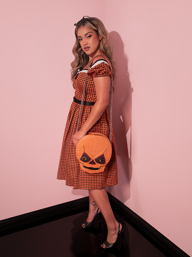PRE-ORDER - Bardot Beauty Swing Dress in Orange Pumpkin Gingham - Vixen by Micheline Pitt