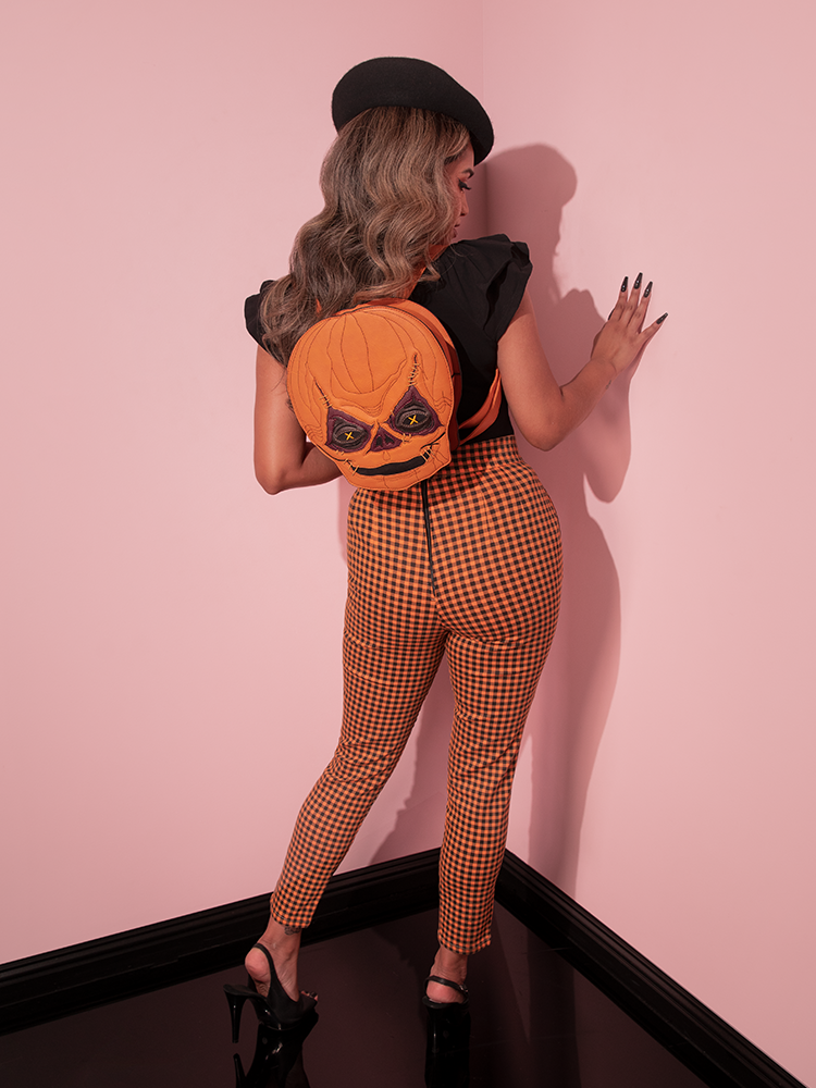 Cigarette Pants in Orange Pumpkin Gingham - Vixen by Micheline Pitt