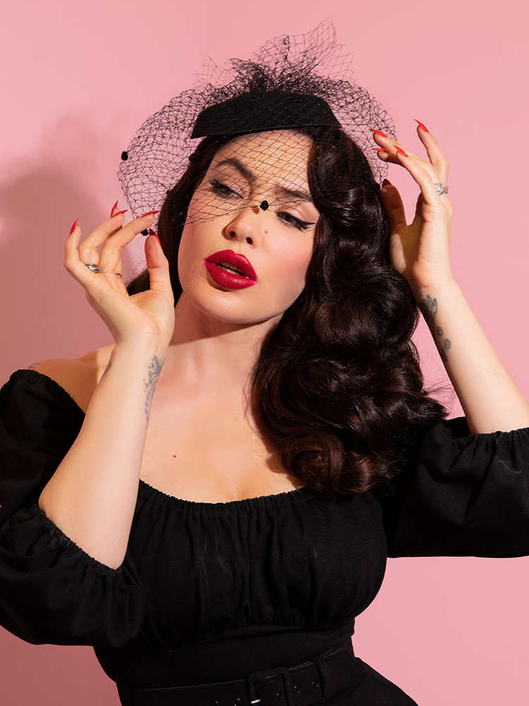 The Vintage Style Pillbox Hat With Veil from retro inspired clothing company Vixen Clothing.