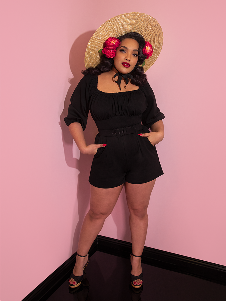 Vacation Playsuit in Black Ponte Retro Inspired Clothing Vixen