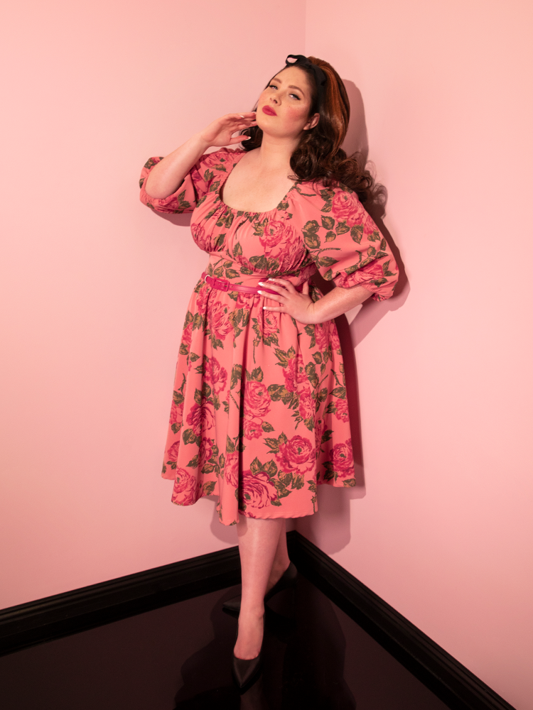 Vacation Dress in Vintage Blush Pink Roses - Vixen by Micheline Pitt