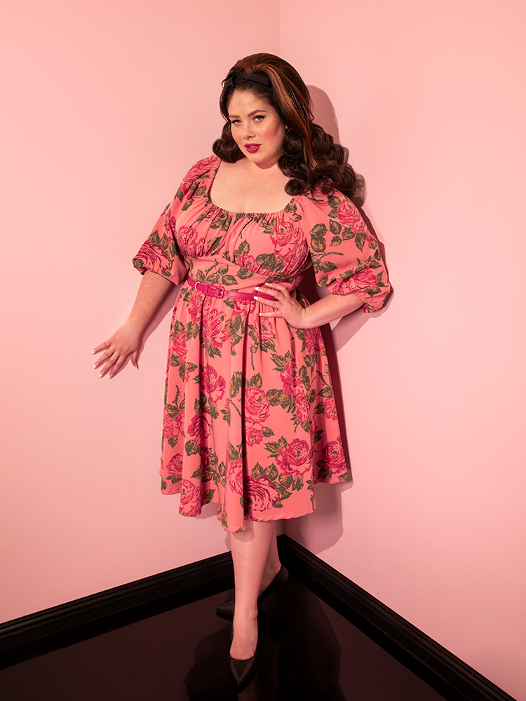 Vacation Dress in Vintage Blush Pink Roses - Vixen by Micheline Pitt