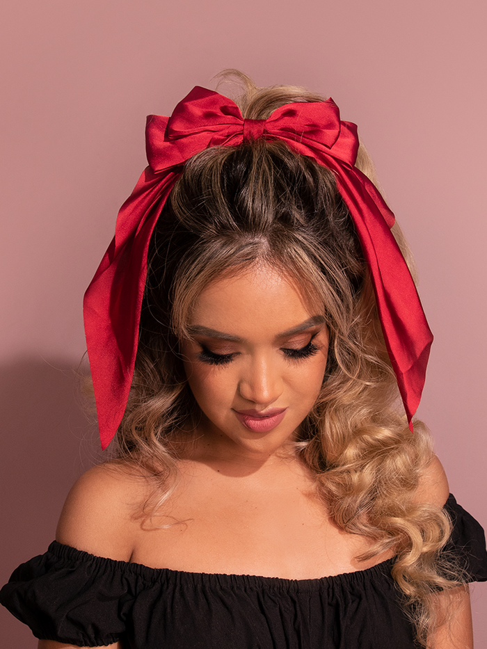 Large Satin Hair Bow in Red