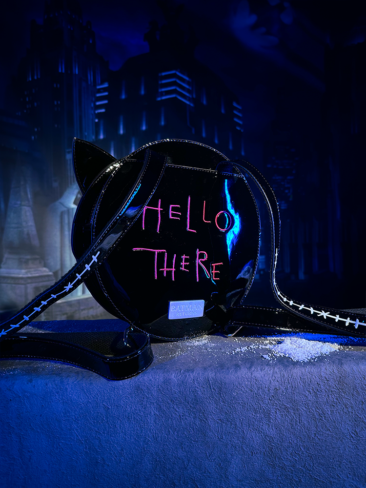 Close-up of the back of the BATMAN RETURNS™ Shreck’s Cat Backpack from retro clothing brand Vixen Clothing