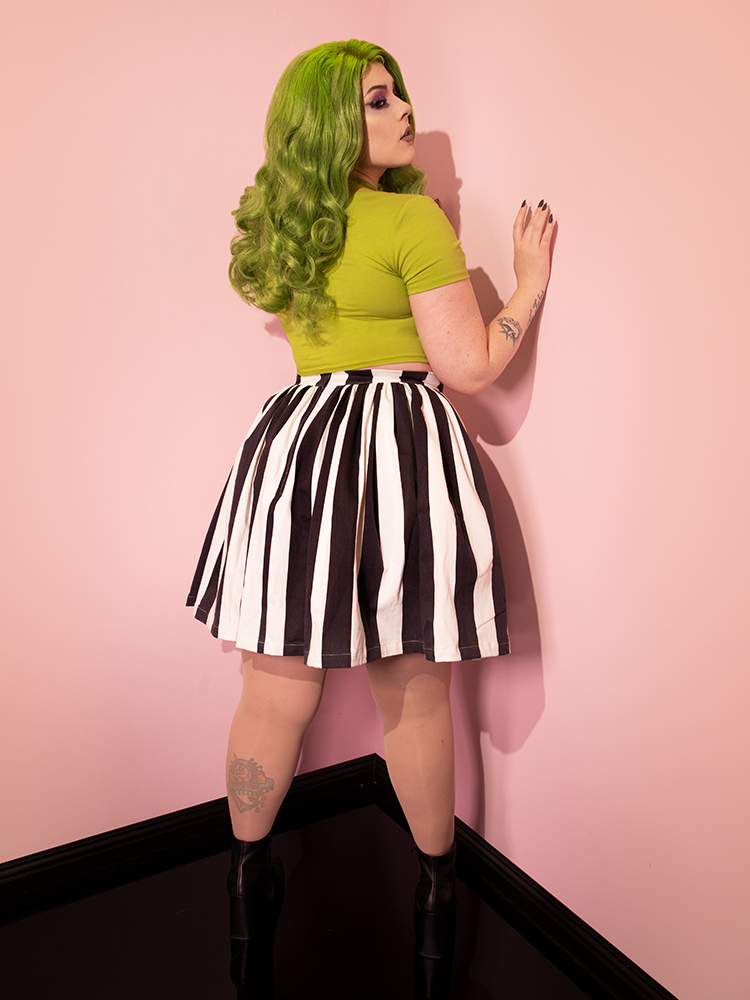 Ghost Skater Skirt in Black White Stripes Retro Style Clothing Vixen by Micheline Pitt