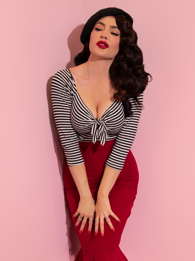 COMING BACK SOON - Tie Me Up Top in Black and White Stripes - Vixen by Micheline Pitt