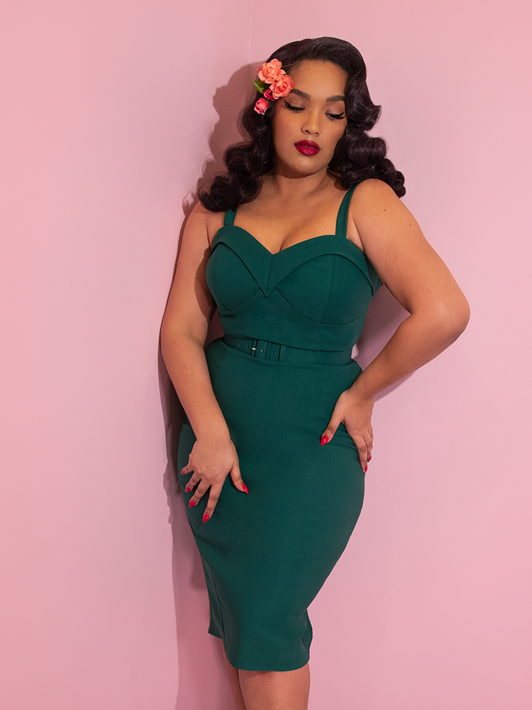 Maneater Wiggle Dress in Spruce Green Vintage Style Clothing